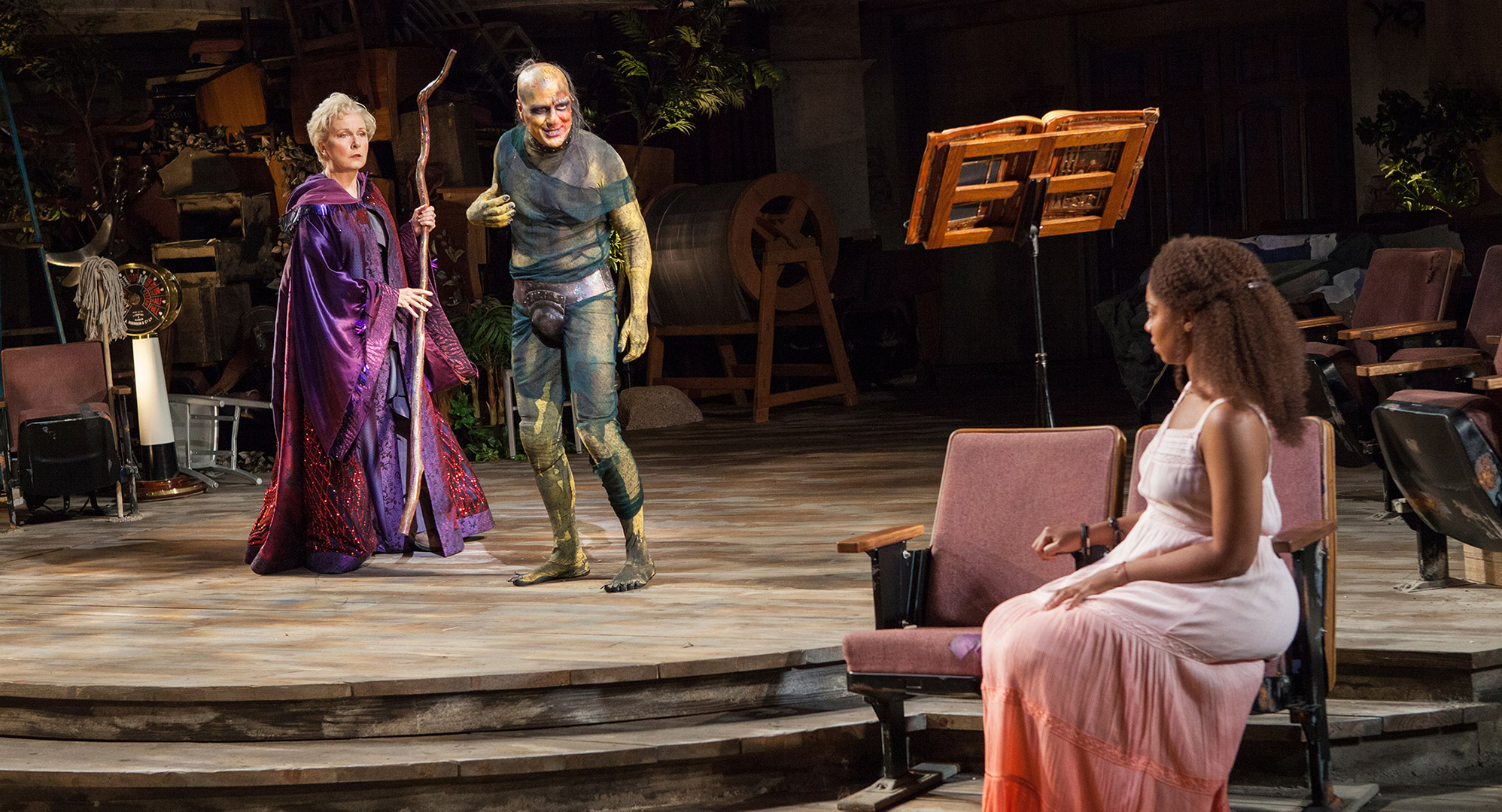 as Caliban in <i>The Tempest</i> with Kate Burton and Nora Carroll<br />Photo: Jim Cox